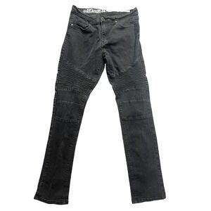 Reason Moto Jeans Men 32 Black Ribbed Biker Streetwear Slim Denim Accordion Knee